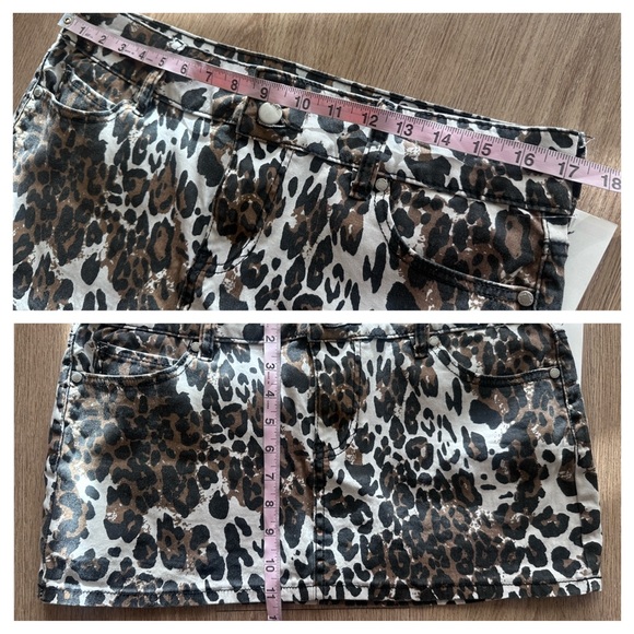 PTCL Leopard Print Denim Mini Skirt Size M Stretch Low Rise Y2K - Picture 4 of 10